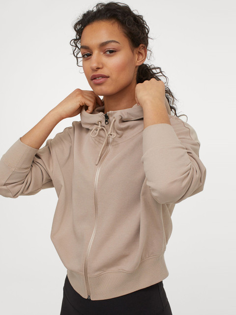 

H&M Women Beige Hooded Track Jacket