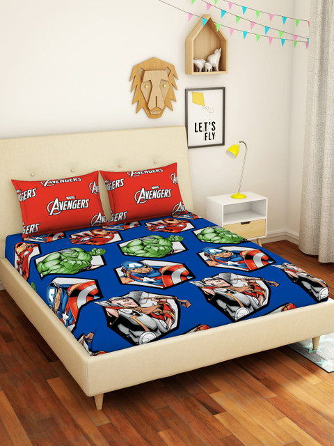 

CORE Designed by SPACES Marvel Avengers Blue 144 TC Pure Cotton Double Bedsheet