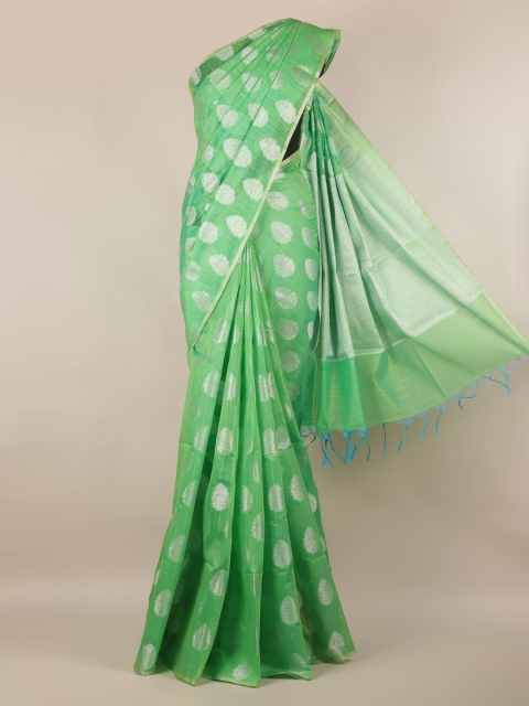 

Pothys Green & Silver-Toned Cotton Blend Woven Design Saree