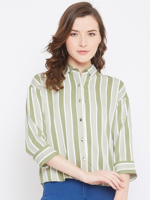 

Octave Women Green Printed Striped Shirt Style Top