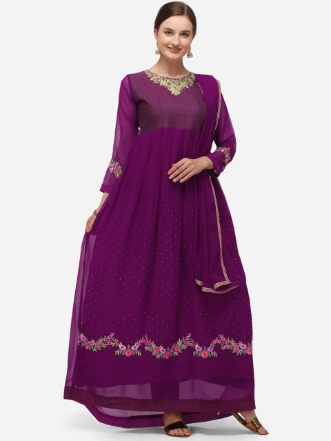 

Florence Purple & Gold-Toned Poly Georgette Semi-Stitched Dress Material