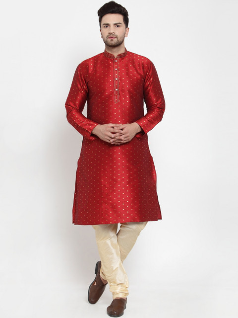 

GRACIT Men Maroon & Cream Solid Kurta with Churidar