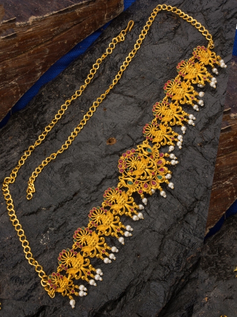 

Alankruthi Gold-Plated & Pink Stone-Studded Beaded Kamarbandh