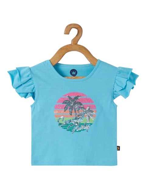 

VITAMINS Girls Blue Embellished Flared Sleeves Top