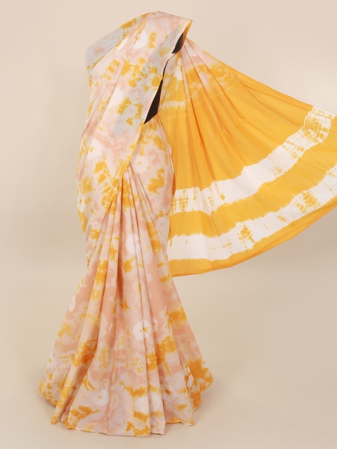 

Pothys Cream-Coloured & Mustard Pure Cotton Dyed Saree