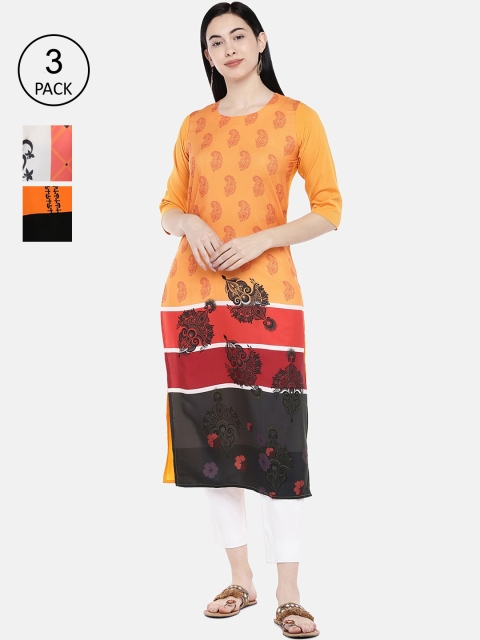 

7Threads Pack Of 3 Digital Printed Crepe Kurtas, Multi