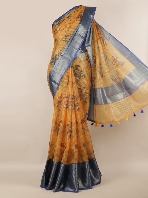 

Pothys Yellow & Blue Tissue Printed Saree