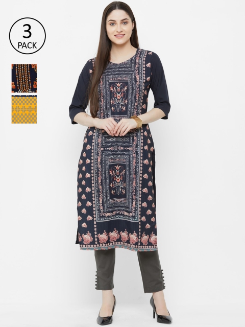 

7Threads Pack Of 3 Digital Printed Crepe Kurtas, Multi