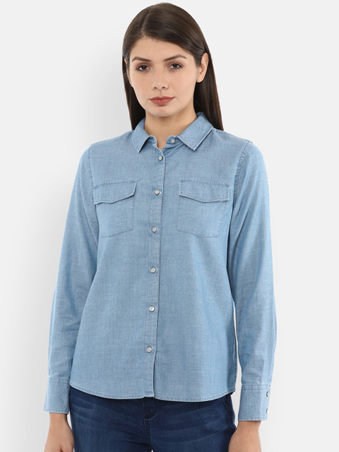 

Van Heusen Woman Women Blue Regular Fit Solid Casual Shirt