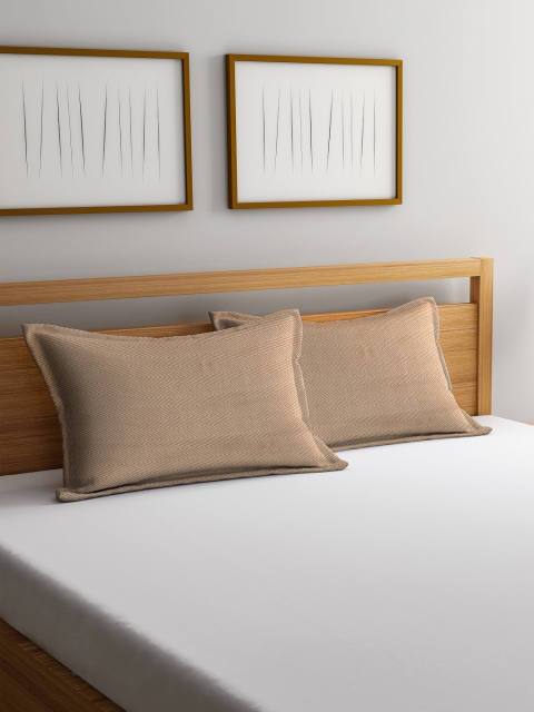 

DREAM WEAVERZ Set of 2 Beige Printed Pillow Covers