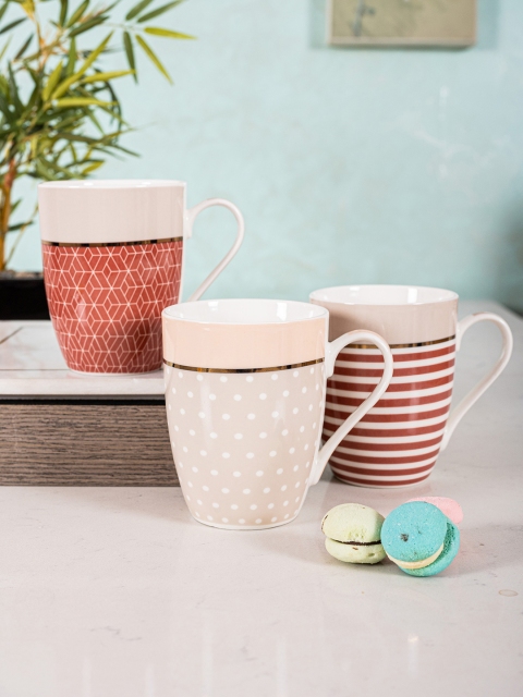 

White Gold White & Pink Set of 3 Solid Porcelain Cups Set