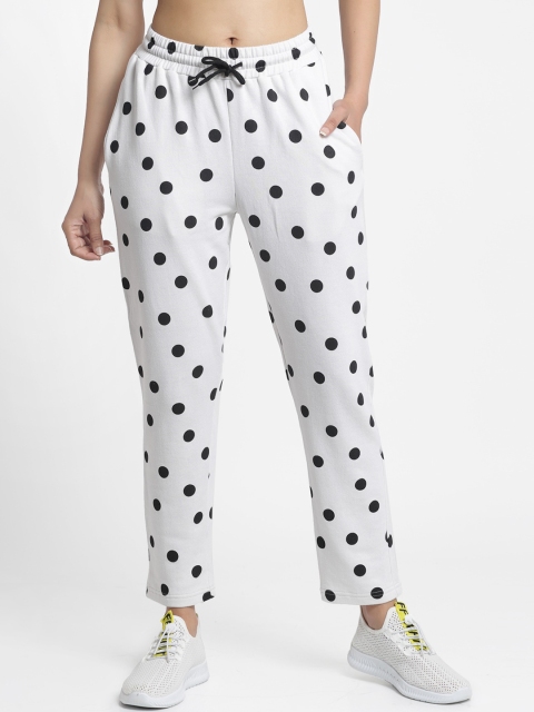 

DOOR74 Women White & Black Polka Dot Printed Relaxed-Fit Track Pants