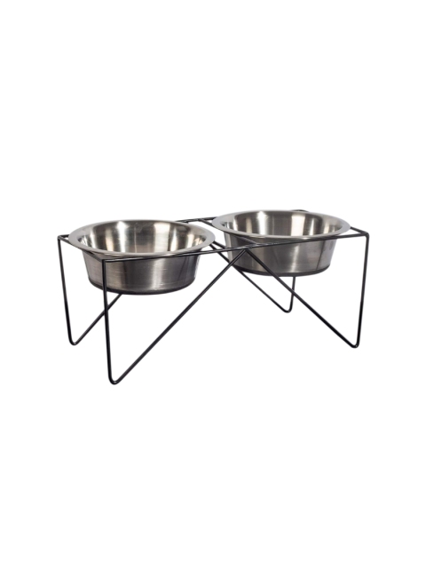 

PETS EMPIRE Silver-Toned Stainless Steel Stand Diner With Bowls For Dogs