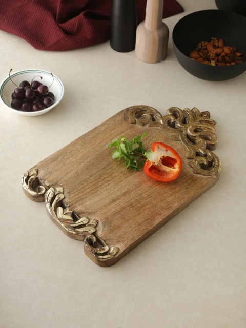 

Amoliconcepts Brown Hand Carved Gold Foiled Wooden Chopping Board