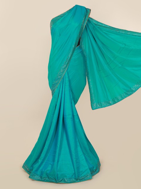 

Pothys Blue Solid Embellished Art Silk Saree