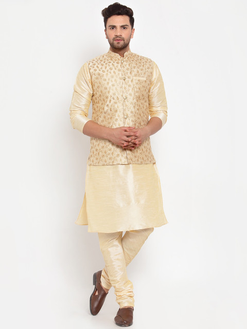 

GRACIT Men Cream-Coloured Solid Kurta with Churidar