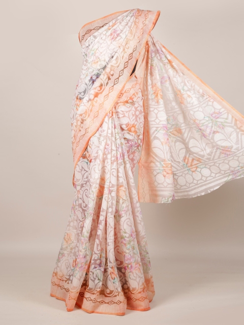 

Pothys White & Peach-Coloured Jute Silk Woven Design Saree