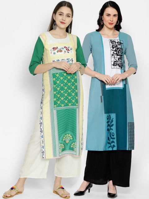 

7Threads Women Multicoloured Pack of 2 Ethnic Motifs Printed Crepe Kurta, Multi