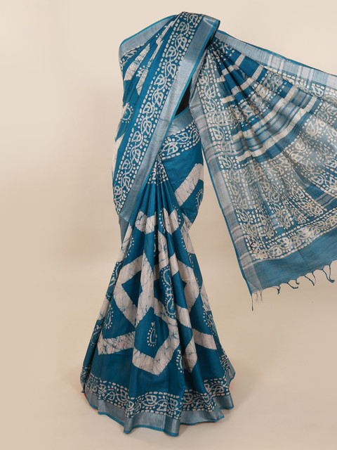 

Pothys Blue & Beige Linen Blend Printed Saree