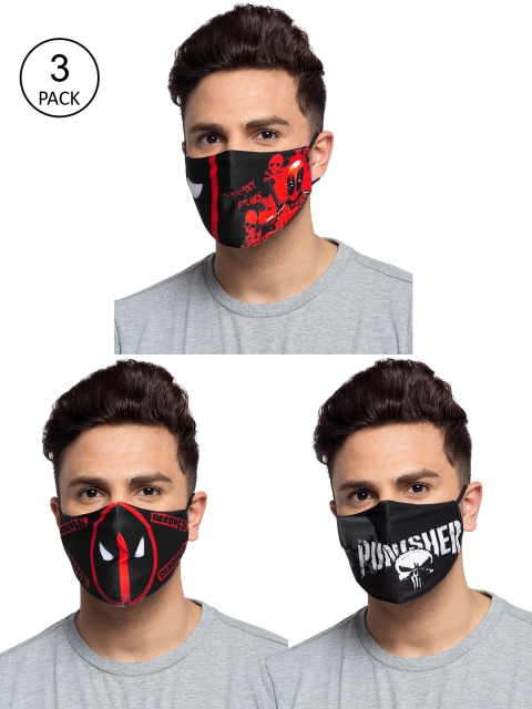 

TREEMODA Men Pack Of 3 Printed 3-Ply Reusable Cloth Masks, Black