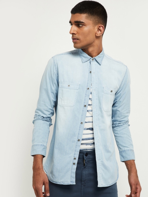 

max Men Blue Slim Fit Faded Cotton Casual Shirt