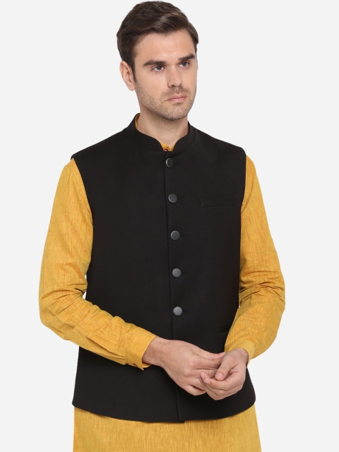 

Greenfibre Men Black Solid Nehru Jacket