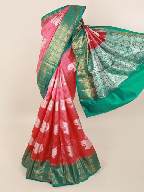 

Pothys Pink & Green Pure Silk Woven Design Saree