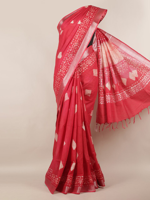 

Pothys Magenta & Off-White Printed Linen Blend Saree