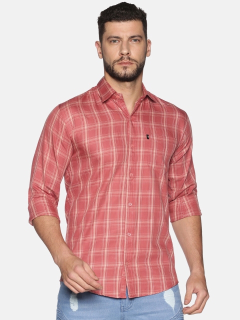 

LEVIZO Men Rust Regular Fit Checked Casual Shirt