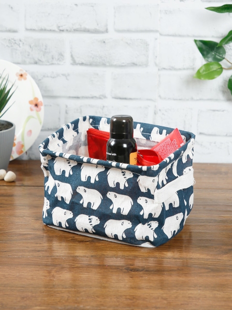 

House Of Accessories Navy Blue & White Printed Laundry Basket