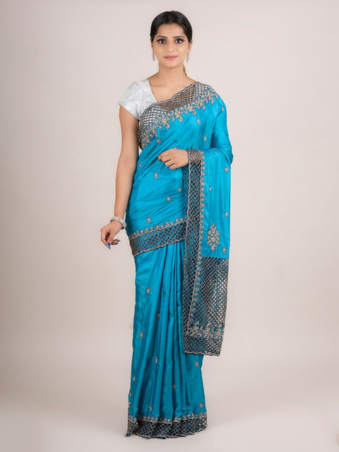 

Pothys Blue Embellished Pure Georgette Saree