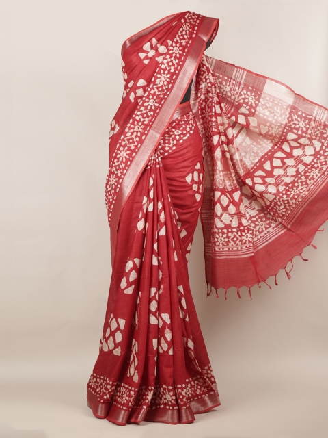 

Pothys Maroon & Off-White Linen Printed Saree
