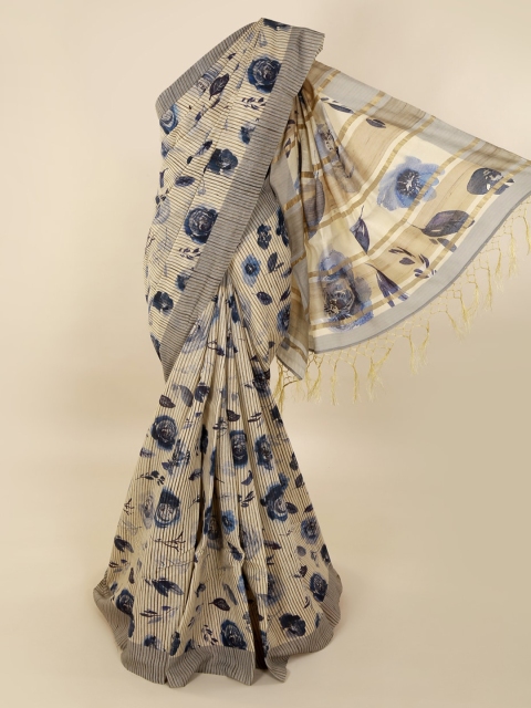 

Pothys Cream-Coloured Printed Pure Silk Saree