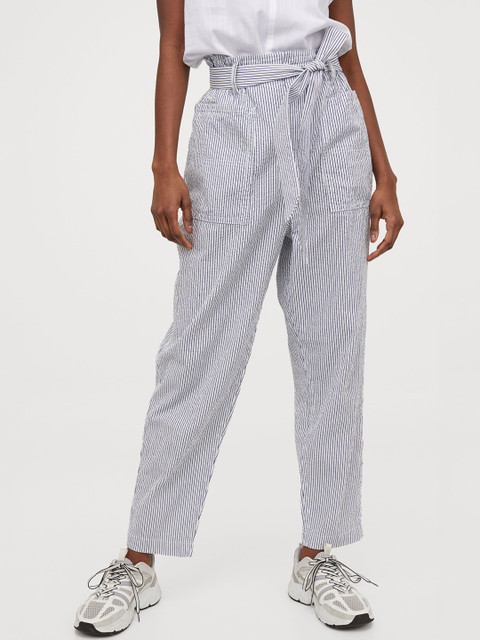 

H&M Women Blue & White Paper Bag Trousers