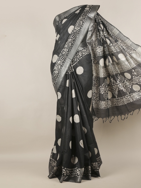 

Pothys Black & Grey Linen Blend Printed Saree