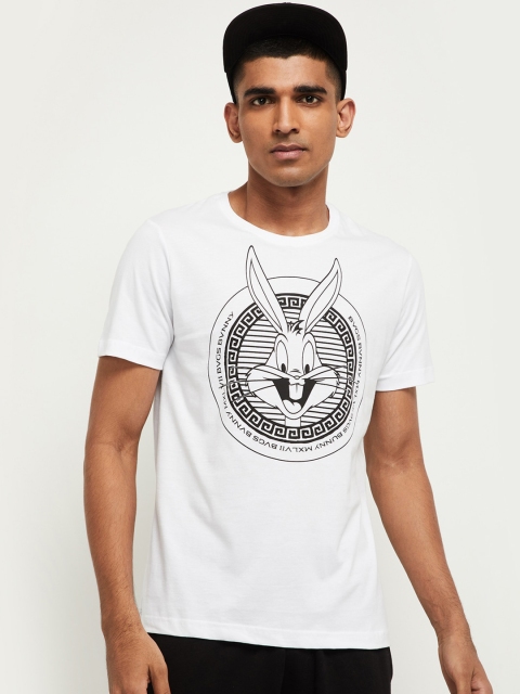 

max Men White Printed Round Neck T-shirt