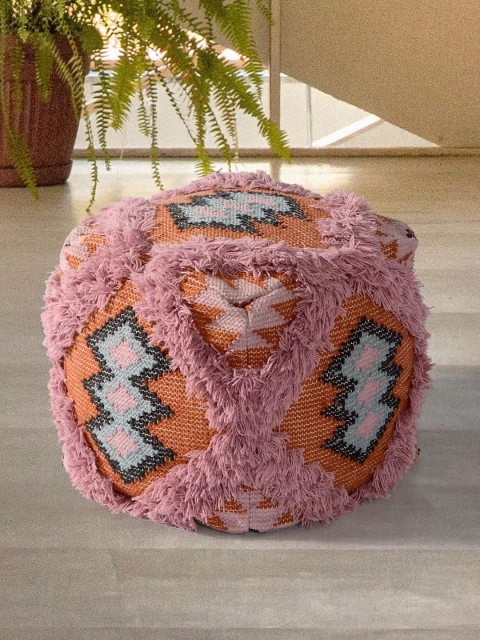

Tistabene Pink & Orange Self-Design Circular Pouffe