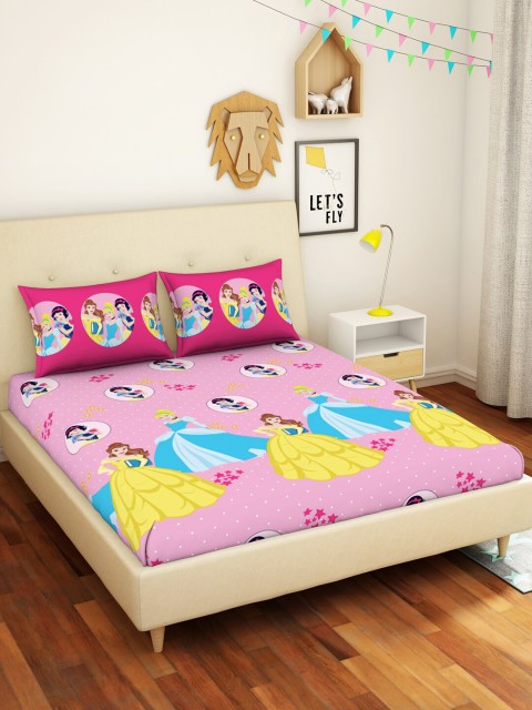 

CORE Designed by SPACES Disney Princess Pink 144 TC Pure Cotton Double Bedsheet