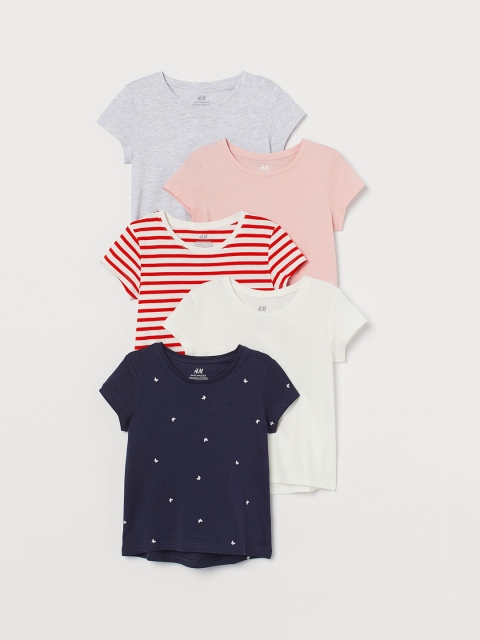 

H&M Girls Pack of 5 Multicoloured Solid Tops, Multi