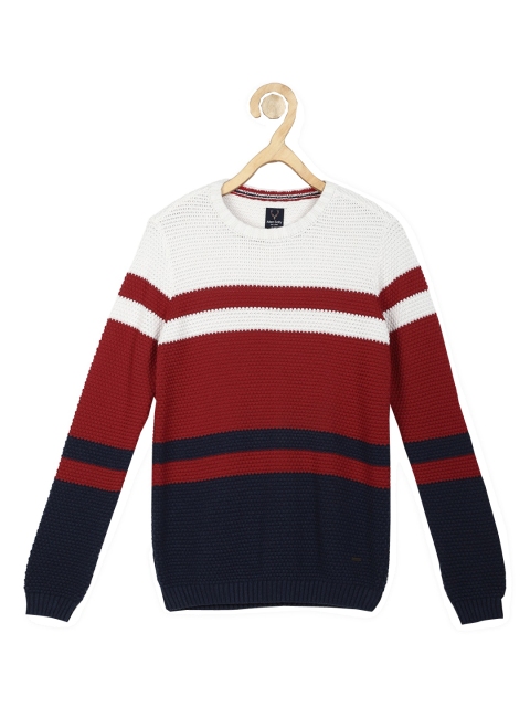 

Allen Solly Junior Boys Red & Navy Blue Striped Pullover Sweater