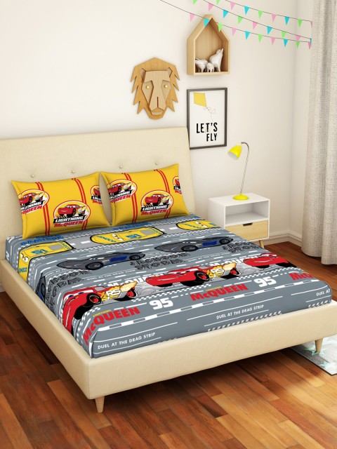 

CORE Designed by SPACES Disney Car Yellow 144 TC Pure Cotton Double Bedsheet, Grey