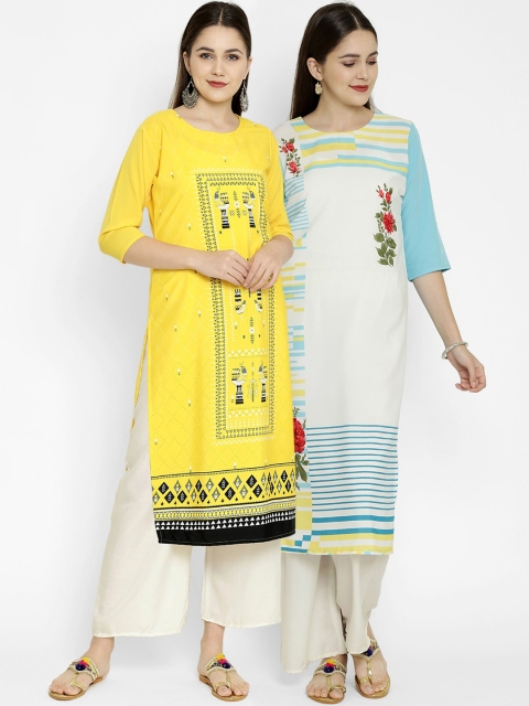 

7Threads Multicoloured Set of 2 Printed Straight Kurta, Multi