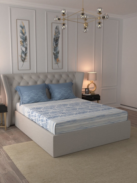 

Trident Blue & Off-White Abstract 180 TC Cotton 1 King Bedsheet with 2 Pillow Covers