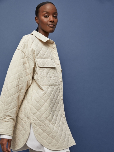 

H&M Women Off White Quilted shirt jacket