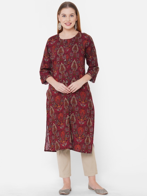 

TANKHI Women Maroon Printed Kurta