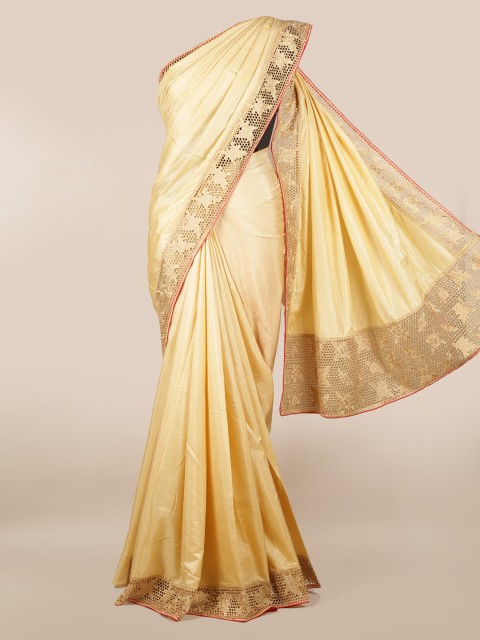 

Pothys Cream-Coloured Solid Art Silk Saree