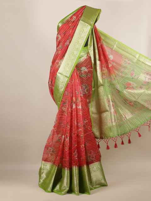 

Pothys Red & Green Tissue Printed Saree