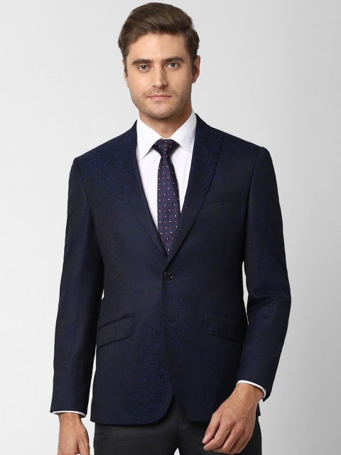 

Peter England Elite Men Navy Blue Printed Slim-Fit Single-Breasted Formal Blazer