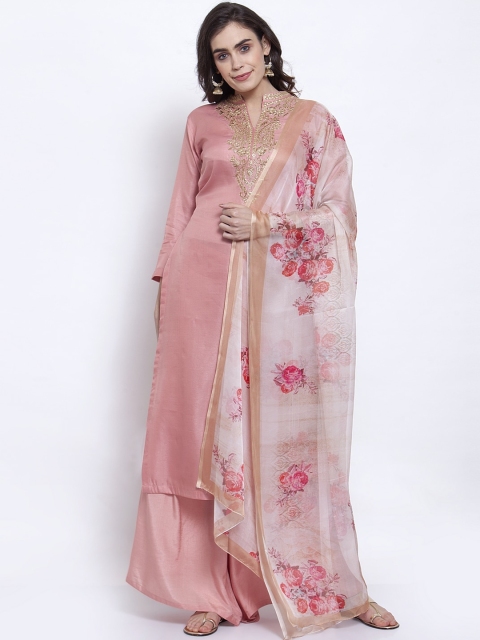 

KHALOM Women Pink & Gold-Toned Yoke Design Kurta with Palazzos & Dupatta