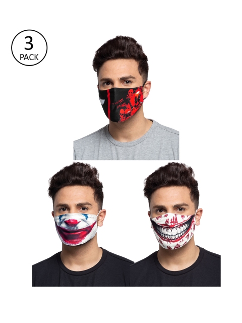 

TREEMODA Men Pack of 3 Printed 3-Ply Reusable Cloth Masks, Black